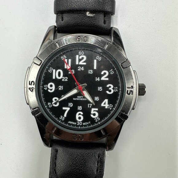 3/$30 George Watch Men Silver/ Black Easy To Read Dial Vegan Leather Canvas Band - Picture 1 of 14